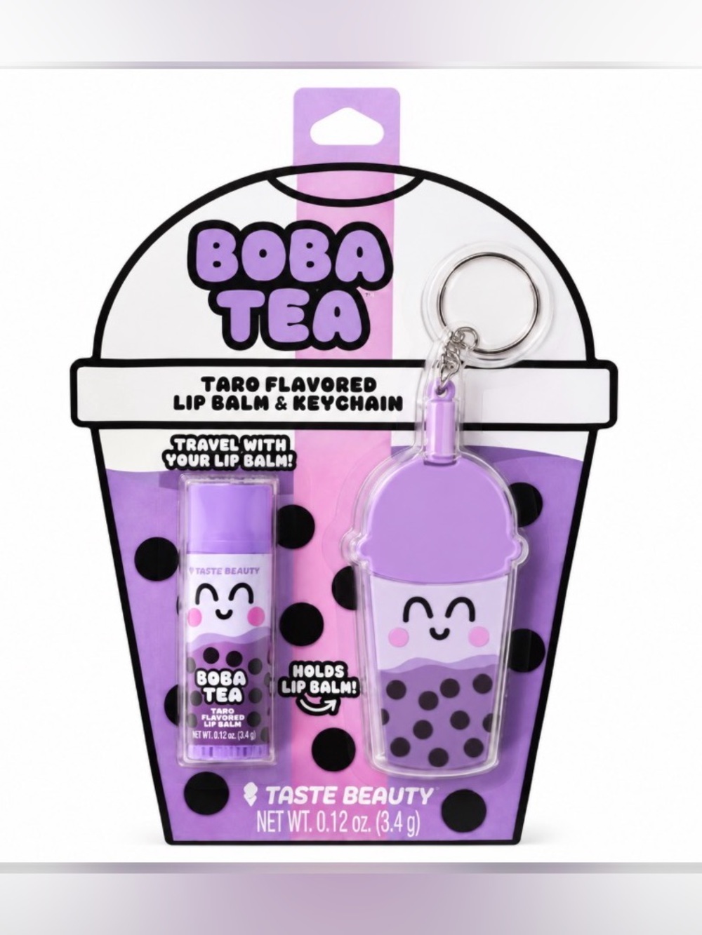 Taste Beauty Boba Tea TaroFlavored Lip Balm & Keychain set